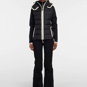 Hooded Patchwork Twill and Quilted Stretch Shell Down Jacket